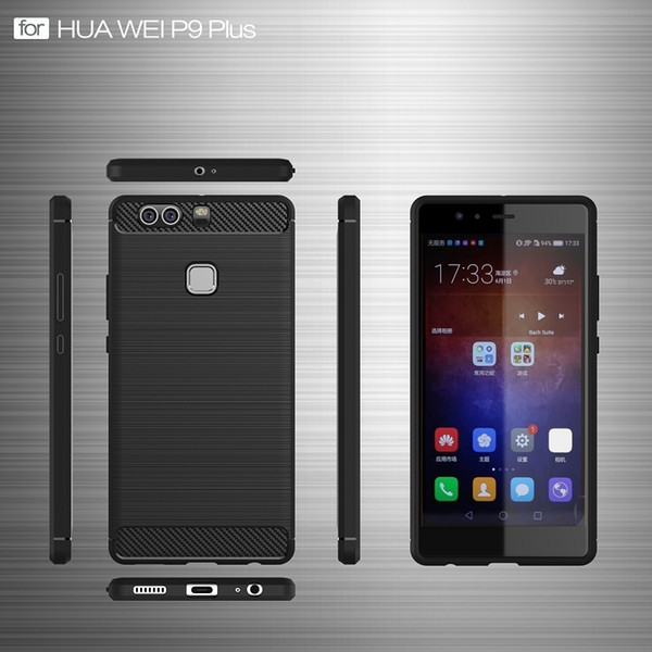HEAVY DUTY PHONE CASES FOR HUAWEI P9 PLUS SOFT TPU CARBON FIBER ARMOR RUGGED FITTED CASE FOR HUAWEI P9 COVER ACCENT TEXTURE