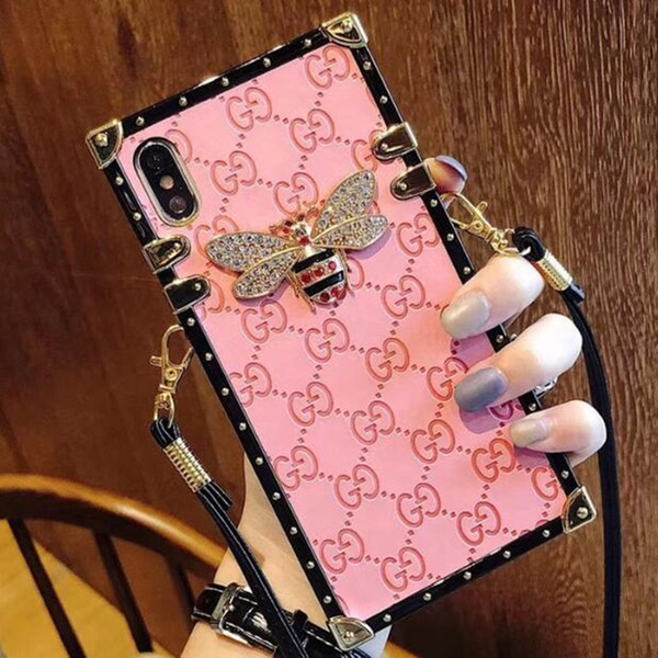 Bling Rhinestone Famous Designer Cover Luxury Phone Cases For iPhone X XR XS Max 8 7 6 6s Plus S9 S10 plus soft Shell Skin Hull + String 508