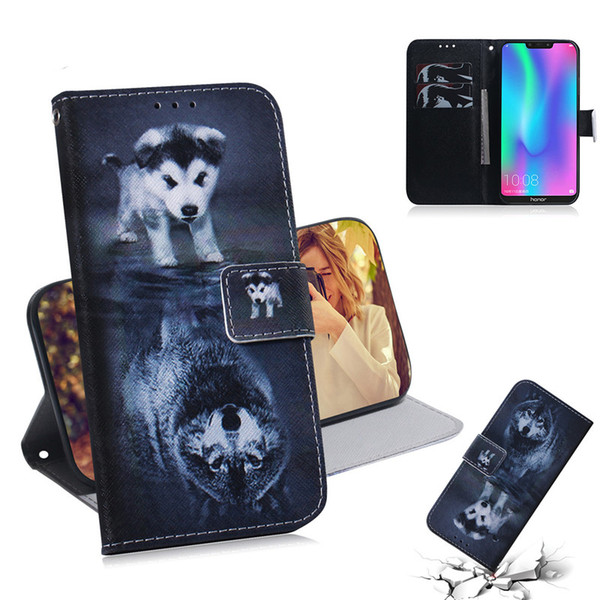 Wallet Case For Huawei Honor 8C Cover Hot selling Coloured pattern Wolf tiger lion Owl Dog With Card Slot Design