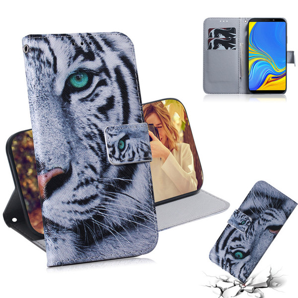 Wallet Case For Samsung Galaxy A9 2018 Filp Cover Hot selling Coloured pattern Wolf tiger lion Owl Dog With Card Slot Design