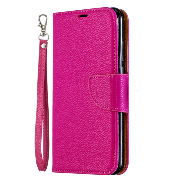 Flip Cover Stand Wallet For Huawei Y6 2019 Case Pure Color Lichee Pattern PU Leather Mobile Phone Cases For Huawei Honor 8A