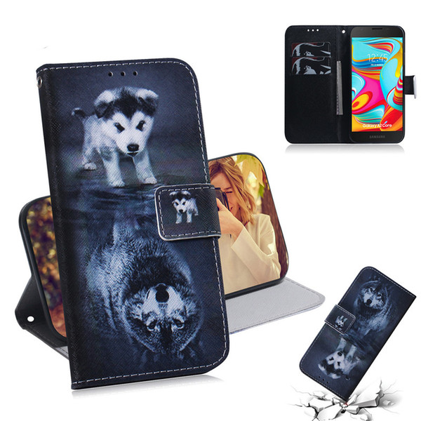 Wallet Case For Samsung Galaxy A2 Core Filp Cover Hot selling Coloured pattern Wolf tiger lion Owl Dog With Card Slot Design