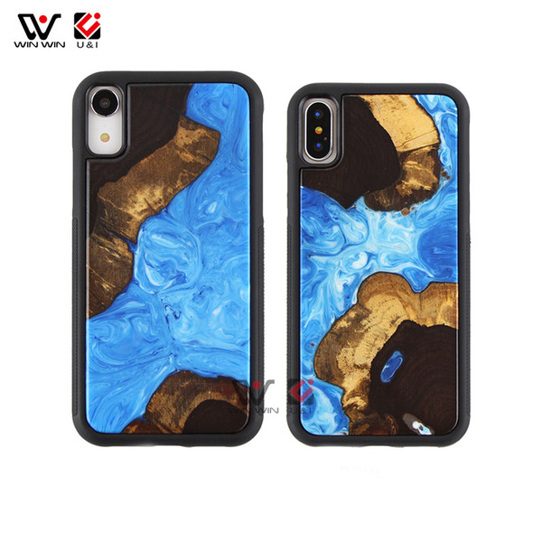 Sea Blue Natural Resin Solid Wood Phone Case For iPhone 6 7 8 11 X XR XS Max