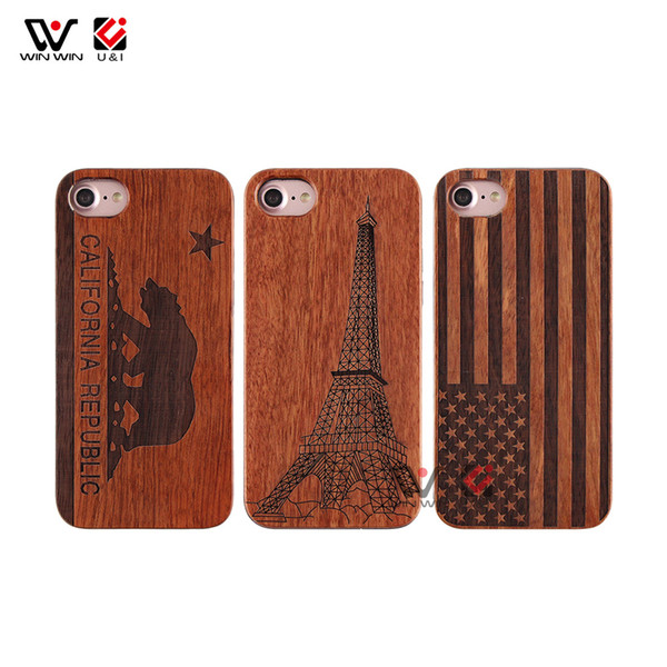 Bear Flag Eiffel Tower Design TPU Wooden Cell Phone Cases For iPhone 6 7 8 Plus X XR XS 11 Pro Max