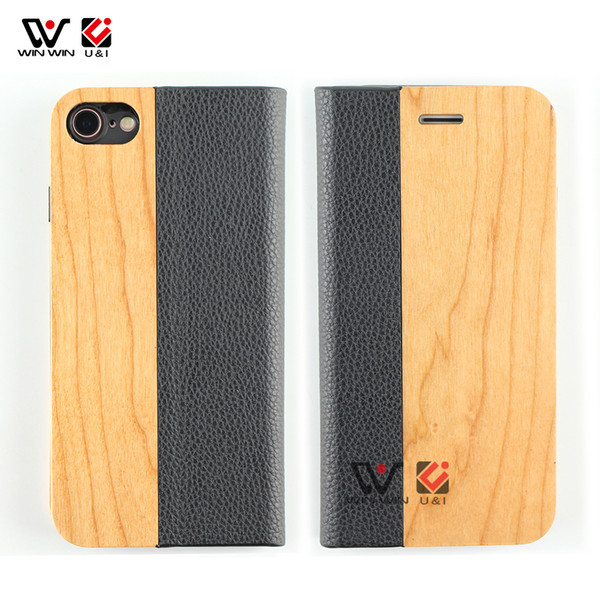 PU Leather Wood Flip Cell Phone Cover Case For iPhone 6 7 8 X 11 Pro Max