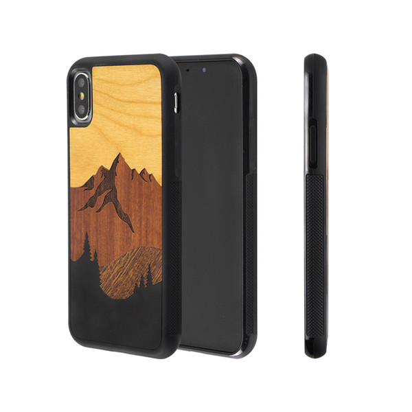 Amazon Hot Sale Splice Mountain Real Wood Phone Case For iPhone 6 7 8 11 Plus X XR XS Pro Max