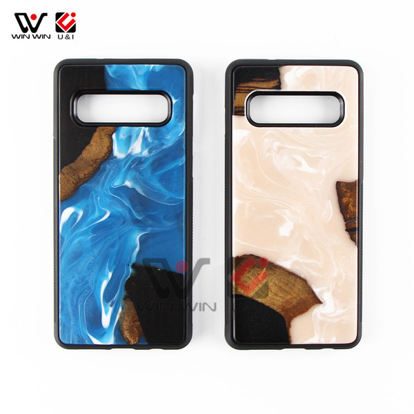 Blue White Color Natural Resin Wood Cell Phone Cases For Samsung Galaxy S9 S10 Lite Note 10 Plus