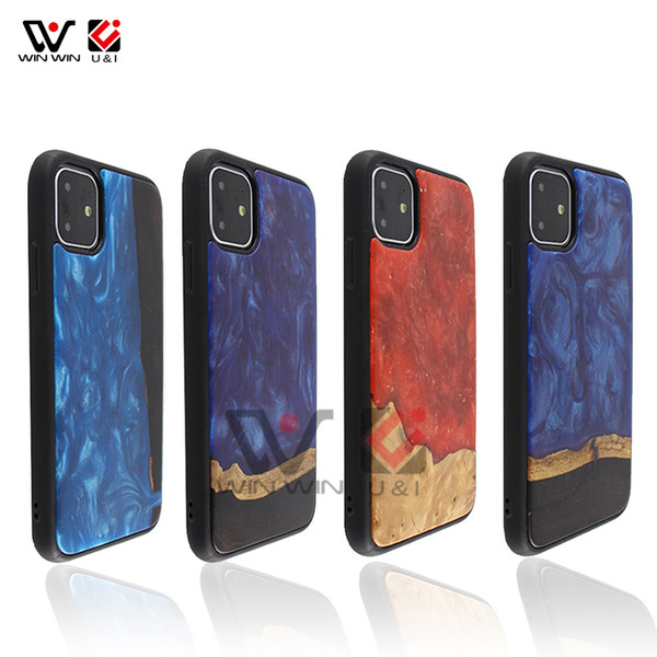 New Fashion Natural Resin Custom Logo TPU Frame Wooden Phone Case For iPhone 11 Pro Max