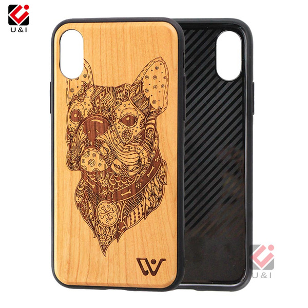 Engrave Wood Phone Case for iPhone X 8+ 7+ 7 8 8plus 7plus Black TPU Silicone Blank Clear Bamboo Slice with Full Protection