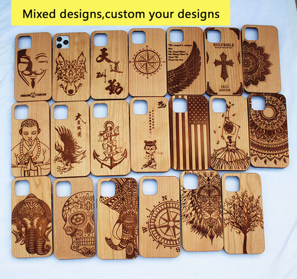 2019 Newest Cherry Carving Wood Phone Case For iphone 11 pro max 7 plus x xs 8 Back Cover Shell Anti scratch Samsung Note 10 s10 5g