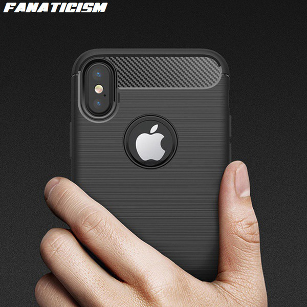 Carbon Fiber Brush-Finish Soft TPU Case For iphone 11 Pro XR X XS Max 5s 6s 7 8 Plus Rugged Armor Silicone Cover