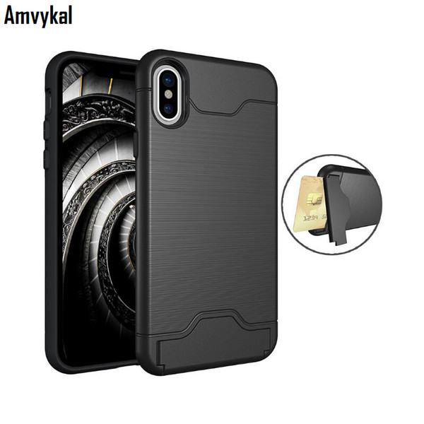 Amvykal For iphone X 6s 7 8 Plus Case Card Pocket Hard PC+Soft TPU 2 in 1 Armor Heavy Duty Protection Kickstand Cover