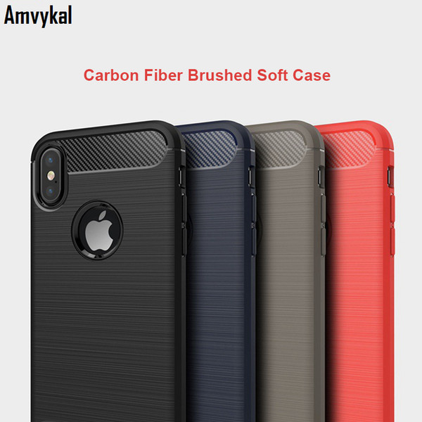 Amvykal For iphone X XR XS Max 5s SE 6s 7 8 Plus Case Carbon Fiber Brushed Soft Silicone TPU GEL Shockproof Cover