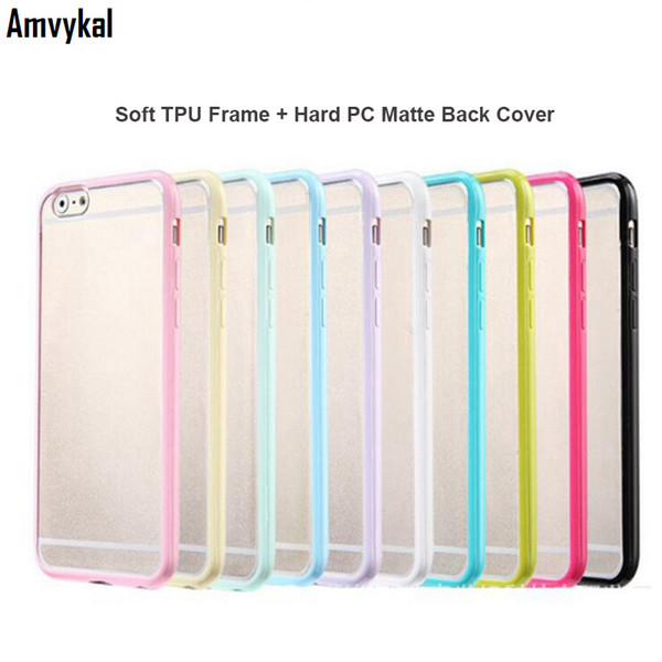 For iphone7 iphone6 iphone 7 6S Case Candy Color Soft GEL TPU Silicone Frame + Hard PC Plastic Matte Back Cover