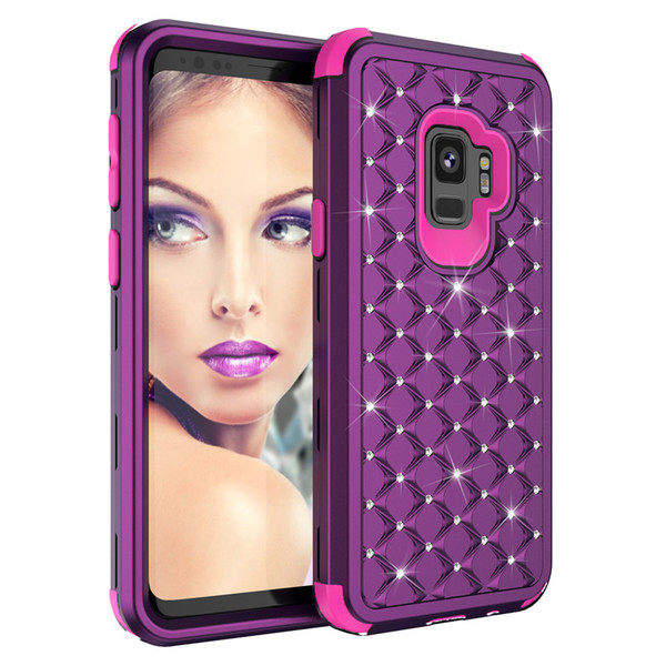 Luxury Diamond Women Phone Case for Samsung S9 Heavy Duty Hybrid Full-Body Protective Cover Defender Case For Galaxy S9 S9plus