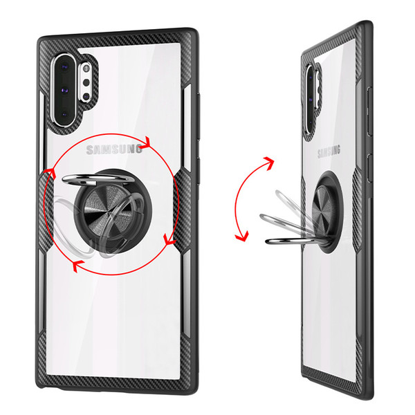 Phone Case For Samsung Note 10 Case Clear Hybird Rubber Back Cover with 360° Rotating Ring Holder Kickstand for Samsung Note 10 Plus