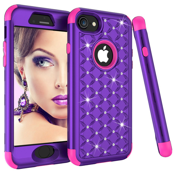 Luxury Diamond Women Phone Case Heavy Duty Hybrid Full-Body Protective Cover Defender Case For iPhone 8 8plus