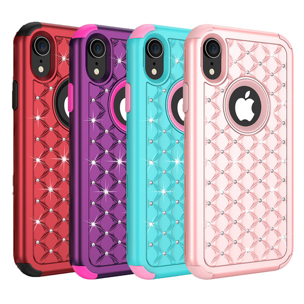 Luxury Diamond Women Phone Case Heavy Duty Hybrid Full-Body Protective Cover Defender Case For iPhone Xr Xs Max