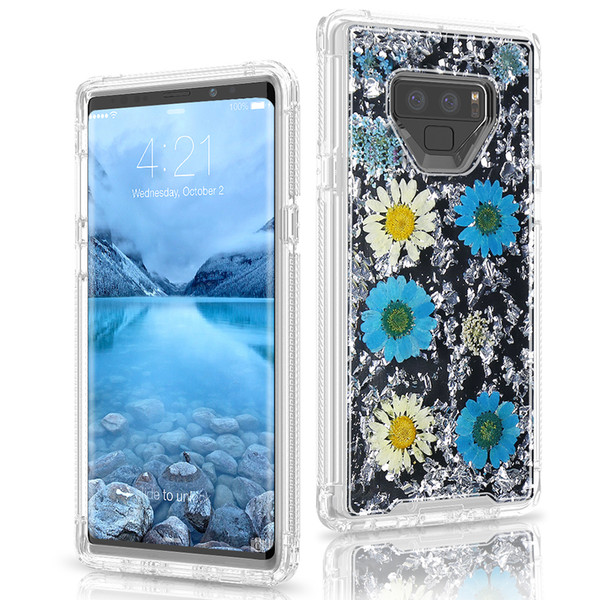 For Samsung Note 9 Case Full Body Protection Shockproof Rugged Bumper Non-Slip Case with Real Dried Pressed Flower for Samsung S9 S9plus