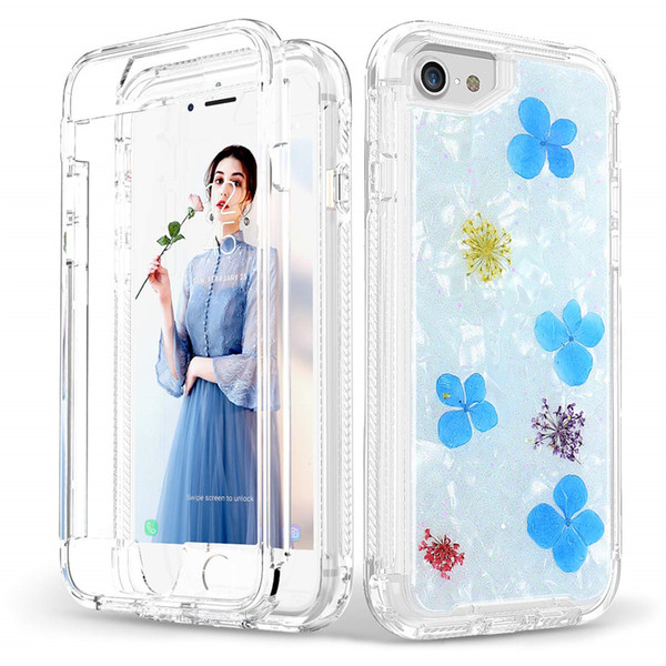 Luxury Dried Real Flower Case For Iphone 8 plus Heavy Duty Shockproof Full Body Protection Cover Phone Case For Iphone XR XS Max