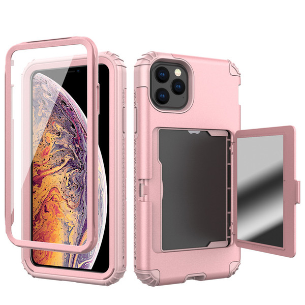 For iPhone 11 Case Wallet Design with Hidden Back Mirror and Card Holder Heavy Duty Shockproof Protective Case for iPhone 11