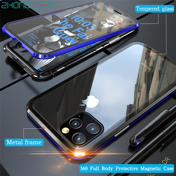 360 Magnetic Metal Case for Iphone 11 Pro Max Front Back Double Tempered Glass Full Protector Cover for Iphone11 11pro 11promax