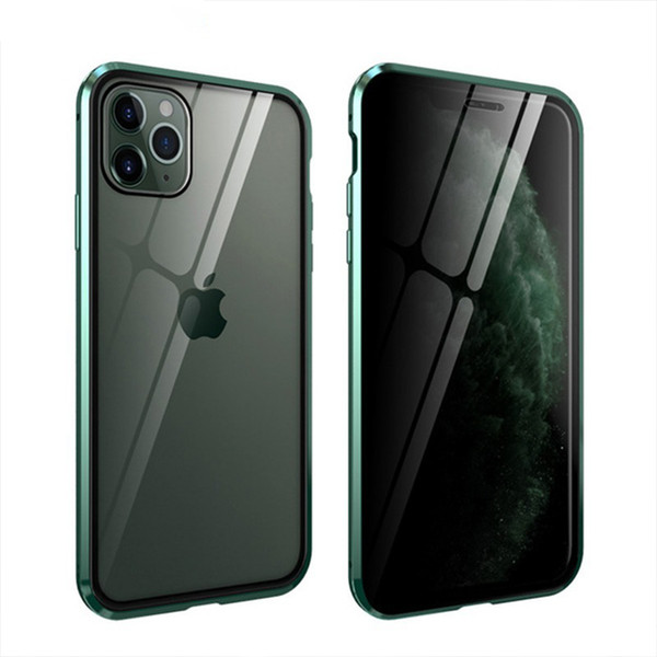 Luxury Magnetic Tempered Glass Case For iPhone XS MAX XR X 7 8 Plus 11 pro max Metal frame Anti-Peeping Full Protection cover