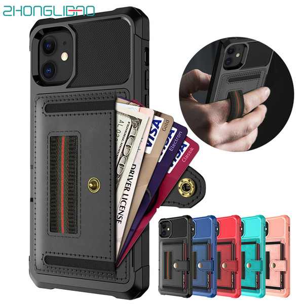 Armor Wallet Case for IPhone 11 Pro Max Xs Max Xr 8 7 6 6s X Plus Shockproof Silicone Bumper Cover Card Holder