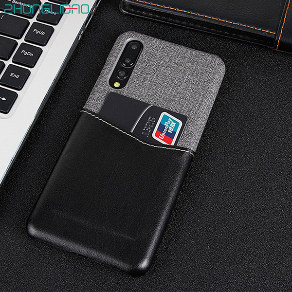 Card Holder Hard Back Cover for Huawei P30 P20 Mate 30 20 X 10 9 Pro Cases PU Leather + Soft Fabric Huwei P20