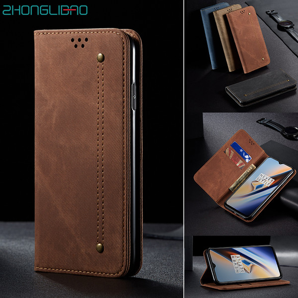 Denim Leather Flip Case for Oneplus 7t Pro Magnetic Luxury Card Holder Wallet Book Cover One Plus 7tpro 7 T Coque Funda 128gb