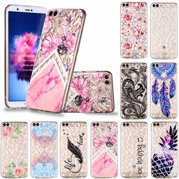 Classy Soft TPU back Covers For Huawei P Smart/Enjoy 7S Case Coque Relief Diamond stripes luxury Designer Mobile Phone Shell