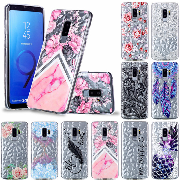 Classy Soft TPU back Covers For Samsung Galaxy S9 Plus Case Coque Relief Diamond stripes luxury Designer Mobile Phone Shell