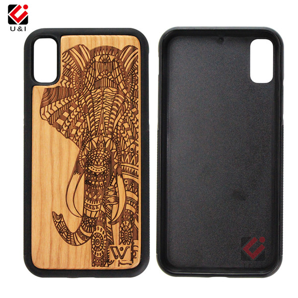 Sun Tree Elephant Maple Leaf Pattern Wood Phone Case For iPhone X 8+ 7+ 8 7 Gold Stitch Full TPU Protective Cover Shockproof