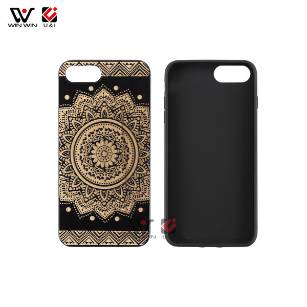 Spray Lacquer Black Mandala Flower Wooden Mobile Phone Case For iPhone 6 7 8Plus X XS Max For Samsung For Huawei Mate 20