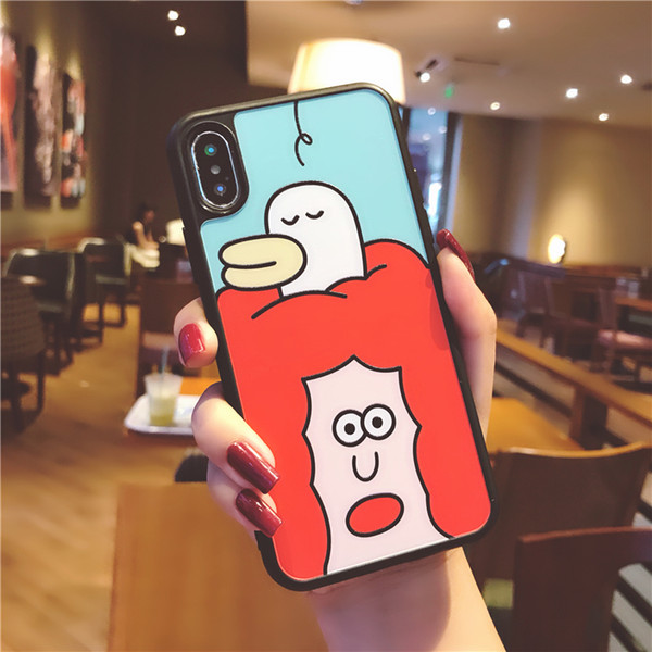 Comics Duck Print Soft Silicone Hard Back Cover, Cartoon Cute Shockproof Shock Absorption Drop Resistant Protective Case for iPhone X XS