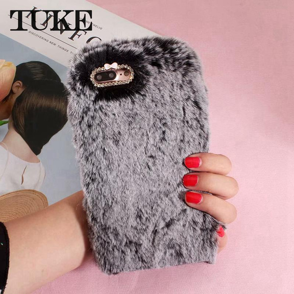 For iPhone 7 8 Case Cute Hairy Warm Fur Bling Rhinestone Plush Cover Case for iPhone 5 5S SE 6 6S 7 8 Plus