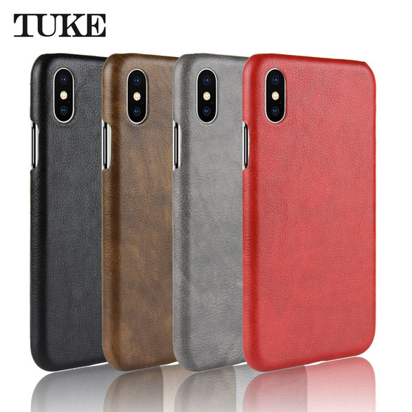 TUKE For iPhone X Case For iPhone XS Luxury Litchi Pattern Leather Hard Back Cover Shockproof Case for Apple iPhone X XS Phone