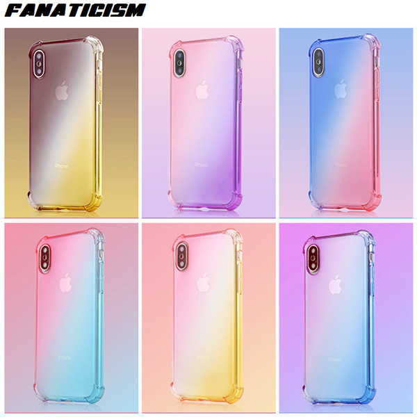 Fanaticism Gradient Colors Soft TPU Air Bag Anti Shock Clear Cases For IPhone XR XS MAX 6S 8 7Plus Samusng S10 S9 M10