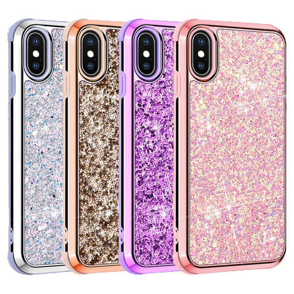 For iPhone XR Case Bling Glitter Rhinestone Diamond Back Cover Dual Layer Shockproof Soft TPU Hard PC Protective Case for iPhone XR XS Case