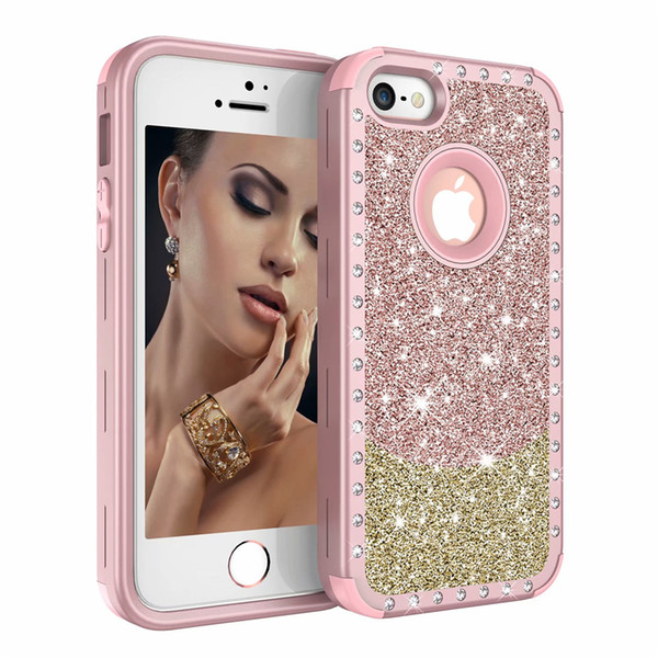 For Iphone SE Case Luxury Diamond Women Cover Heavy Duty Hybrid Full-Body Protective Cover Defender Case For iPhone 5S SE