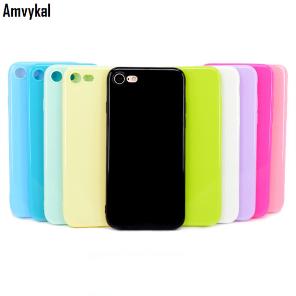 Amvykal For iphone X XR XS Max 5 SE 6 7 8 Plus Colorful Soft Silicone Cover Ultra-thin Glossy Soft TPU Phone Cases