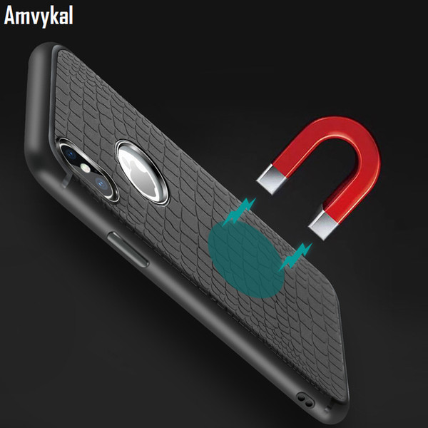 Amvykal For iphone X XR XS Max 6s 7 8 Plus Leather Pattern Adsorption Soft TPU Phone Cover Magnetic Suction Soft Silicone Case