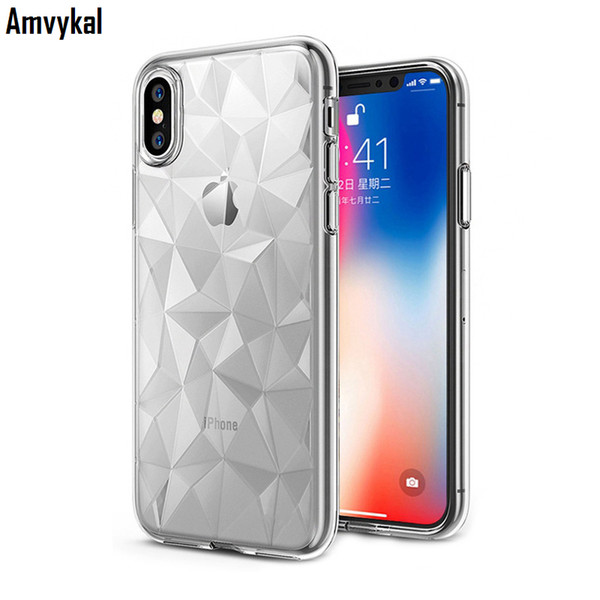 Amvykal For iphone X 6 6s 7 8 Plus Case Diamond Geometric Soft Silicone Clear Case 5 Colors Glossy Soft GEL TPU Cover