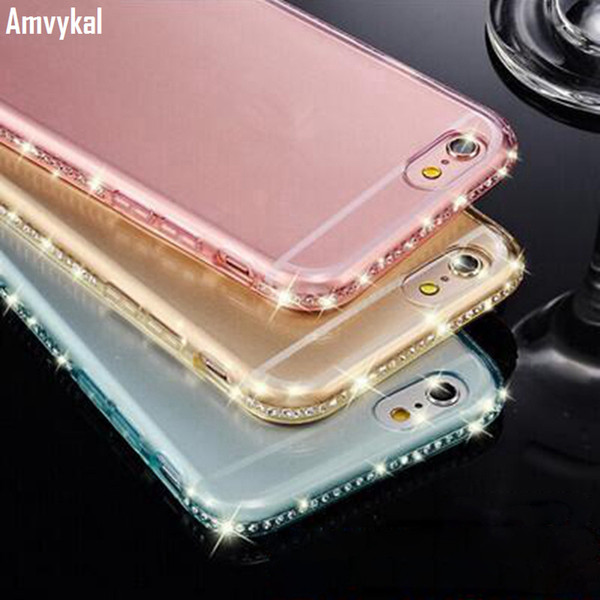 Amvykal For iphone X 6 6s 7 8 Plus Case Luxury Bling Diamond Soft TPU Transparent Cover Ultra Thin Soft Silicone Clear Case