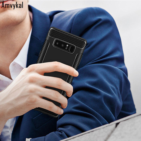 Amvykal For Samsung S10 S9 S8 Plus S10e Note 8 9 iphone XR XS Max Shockproof Cover Carbon Fiber Soft Silicone Phone Cases