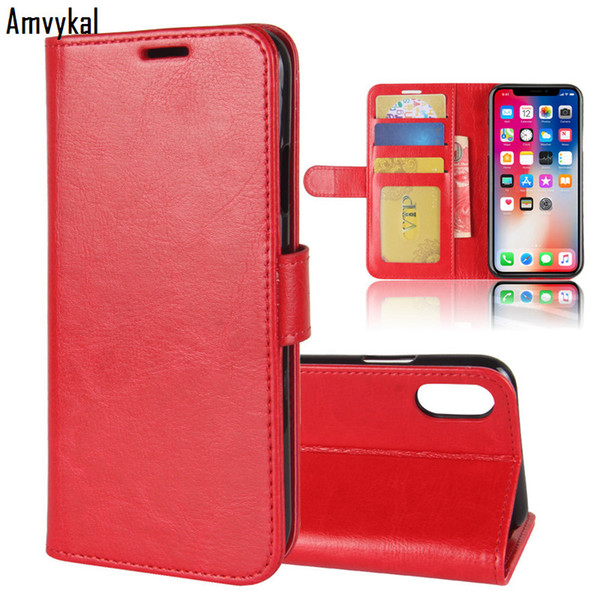 Amvykal Top Quality Leather Flip Wallet Case For iphone XR X XS Max 7 8 Plus Samsung S10 S10e Note 9 Phone Cover