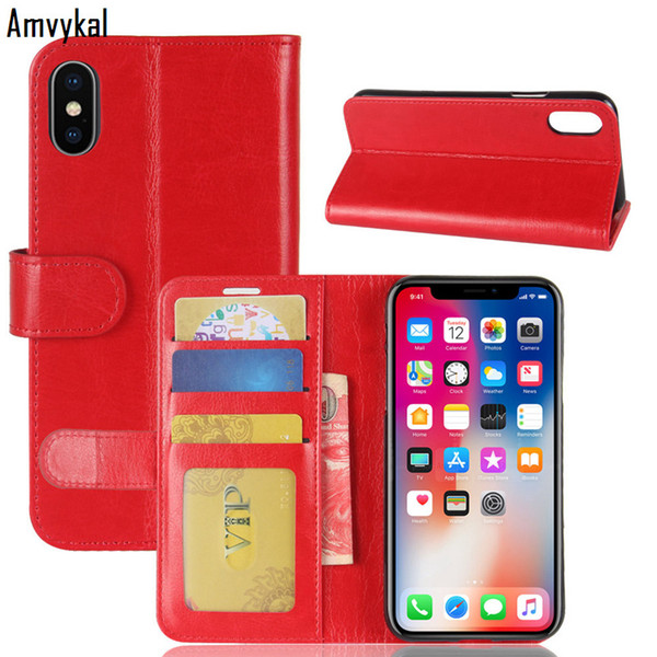 Amvykal Business Stand Wallet Leather Case For iphone XR X XS Max 7 8 Plus Samsung S10 S10e Note 9 Flip Phone Cover