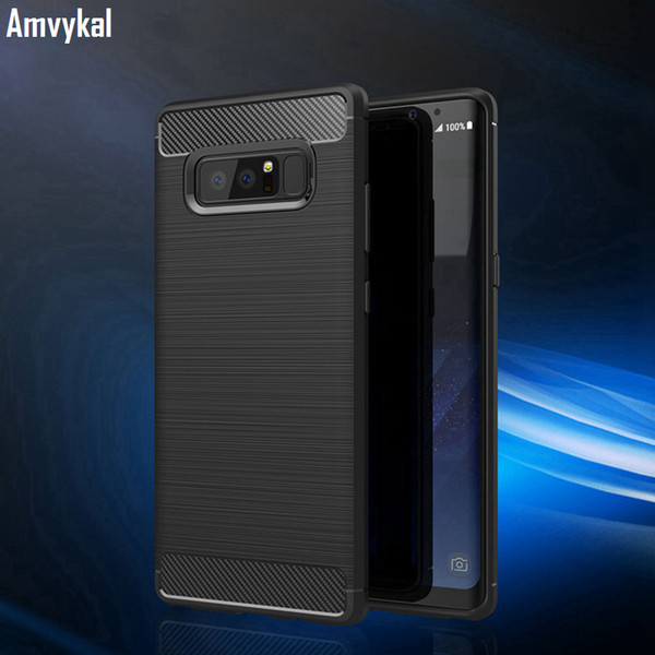 Amvykal For Samsung S10 S10e S9 S8 Plus Note 9 8 J/A Series iphone Shockproof Cover Carbon Fiber Brushed Soft Silicone Case