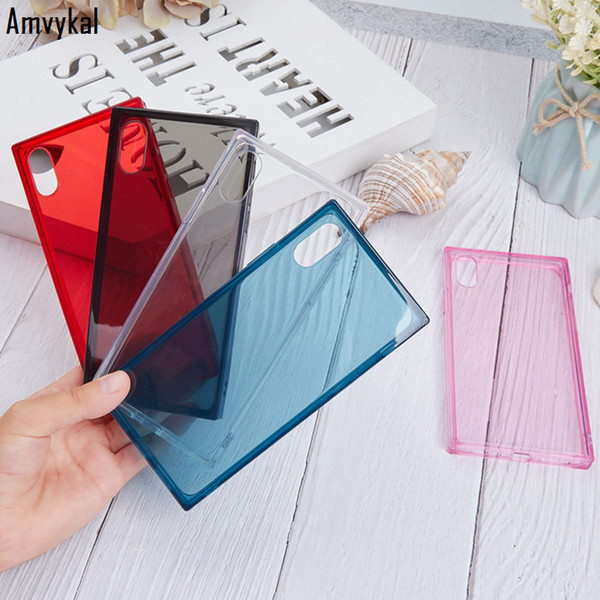 Amvykal For iphone X XR XS Max 6 7 8 Plus Case Thicken Soft TPU Silicone Cover Anti-knock Square Clear Phone Case