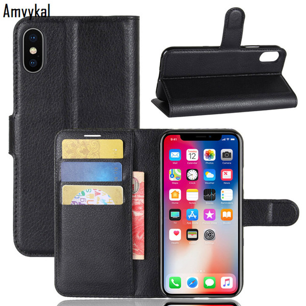 Amvykal Luxury Leather Stand Wallet Flip Cover For Samsung S10 iphone XR X XS Max 5s SE 6s 7 8 Plus Phone Cases